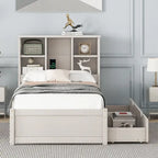 Struttura letto moderna matrimoniale (twin) con porta USB integrata nella testiera a libreria e 2 cassetti, per camera da letto, soggiorno
