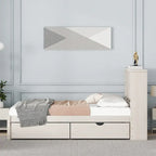 Struttura letto moderna matrimoniale (twin) con porta USB integrata nella testiera a libreria e 2 cassetti, per camera da letto, soggiorno