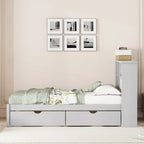 Struttura letto moderna matrimoniale (twin) con porta USB integrata nella testiera a libreria e 2 cassetti, per camera da letto, soggiorno