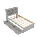 Struttura letto moderna matrimoniale (twin) con porta USB integrata nella testiera a libreria e 2 cassetti, per camera da letto, soggiorno