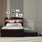 Letto a Piattaforma Twin XL con Contenitore, Testiera a LED, Stazione di Ricarica, Letto Estraibile Twin e 2 Cassetti