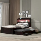 Letto a Piattaforma Twin XL con Contenitore, Testiera a LED, Stazione di Ricarica, Letto Estraibile Twin e 2 Cassetti