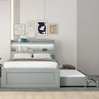 Letto a Piattaforma Twin XL con Contenitore, Testiera a LED, Stazione di Ricarica, Letto Estraibile Twin e 2 Cassetti