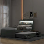 Letto a Piattaforma Twin XL con Contenitore, Testiera a LED, Stazione di Ricarica, Letto Estraibile Twin e 2 Cassetti