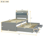 Letto a Piattaforma Twin XL con Contenitore, Testiera a LED, Stazione di Ricarica, Letto Estraibile Twin e 2 Cassetti