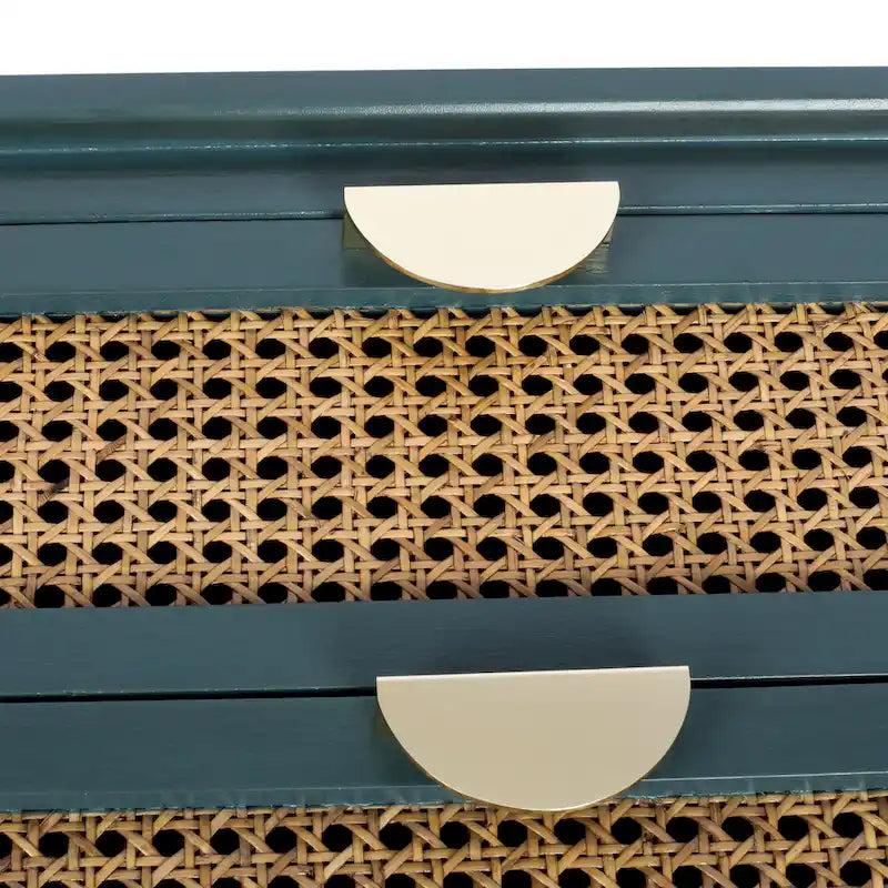 Comodino a 2 cassetti, Rattan Naturale, Tavolino, Adatto per camera da letto, soggiorno, studio