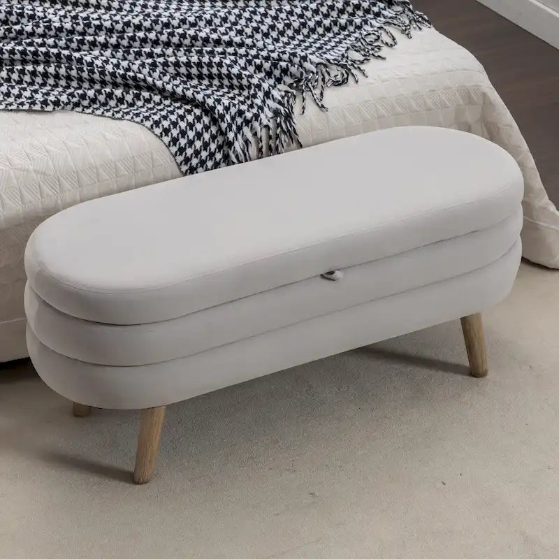 Panca contenitore imbottita con gambe in legno