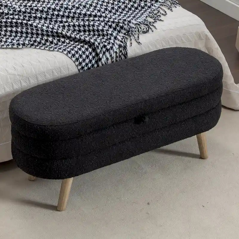 Panca contenitore imbottita con gambe in legno