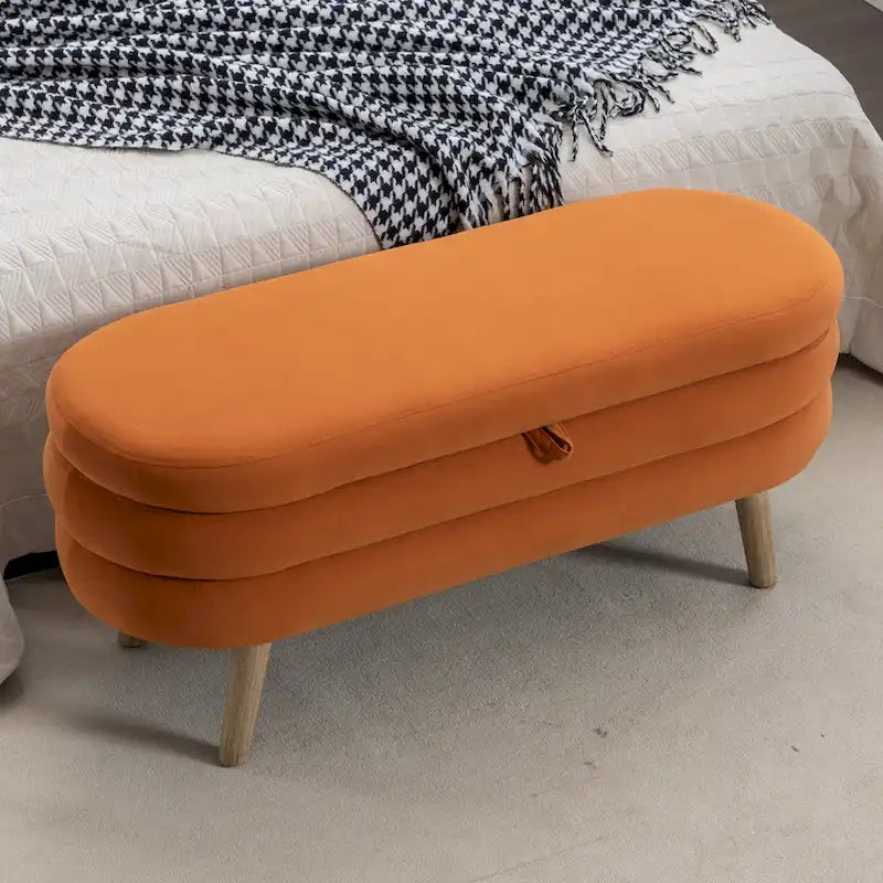 Panca contenitore imbottita con gambe in legno