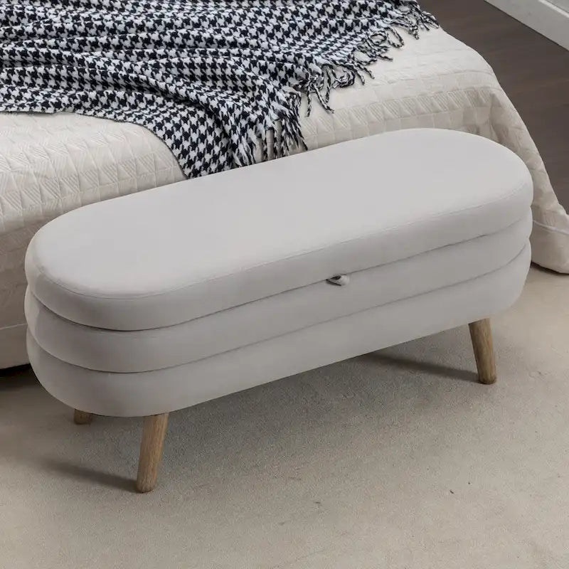 Panca contenitore imbottita con gambe in legno