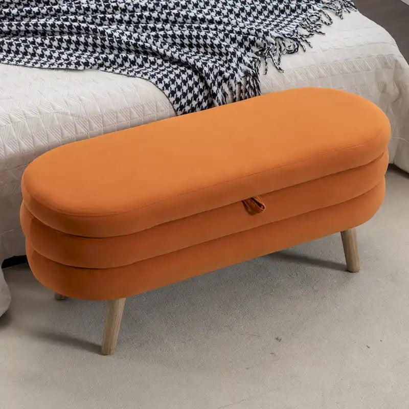 Panca contenitore imbottita con gambe in legno