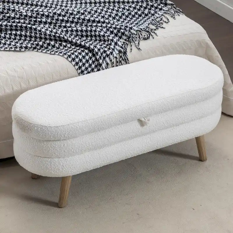 Panca contenitore imbottita con gambe in legno