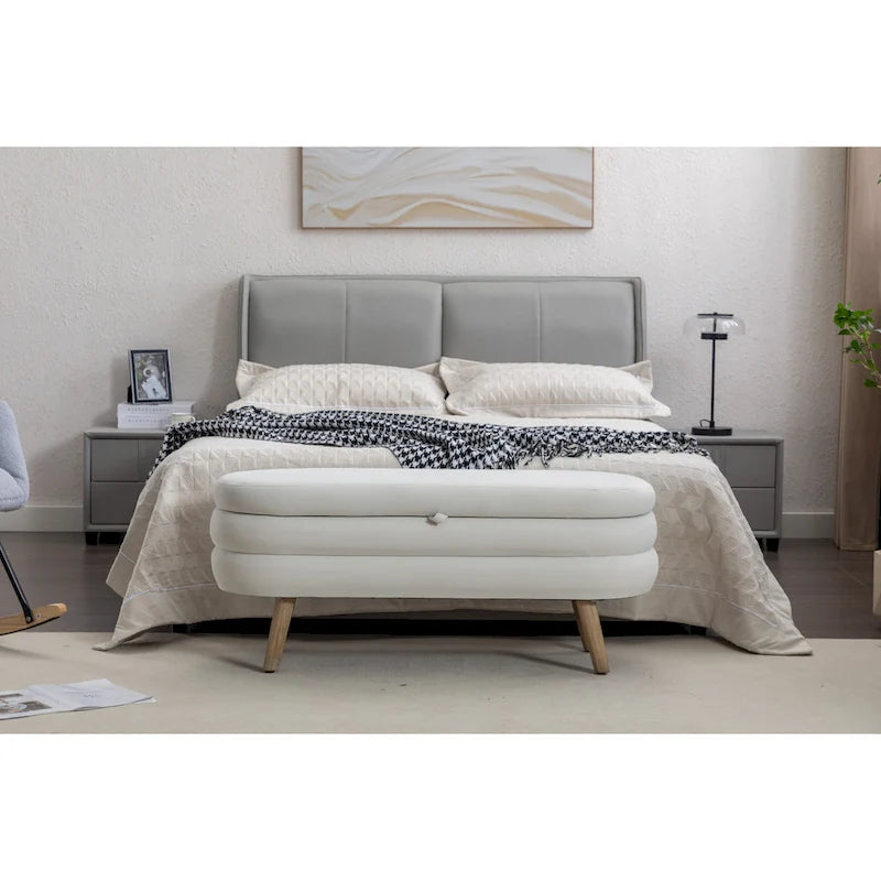 Panca contenitore imbottita con gambe in legno