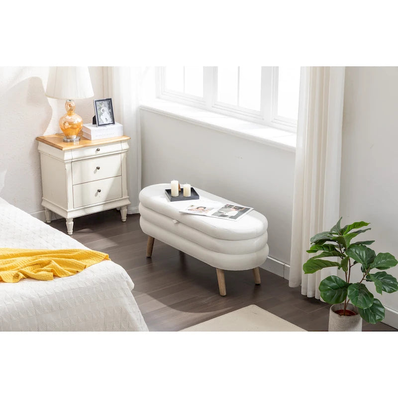 Panca contenitore imbottita con gambe in legno