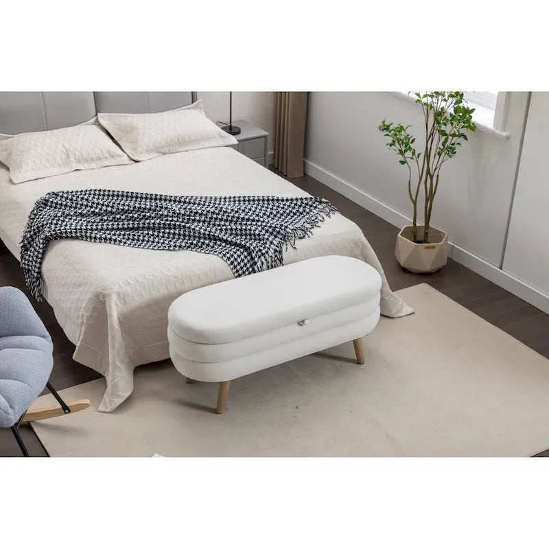 Panca contenitore imbottita con gambe in legno