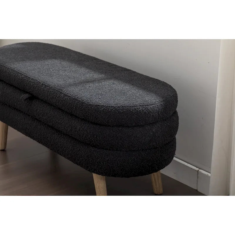 Panca contenitore imbottita con gambe in legno