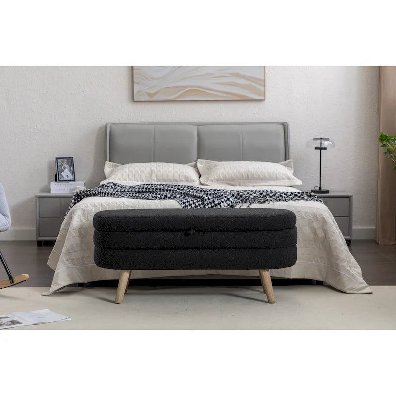 Panca contenitore imbottita con gambe in legno