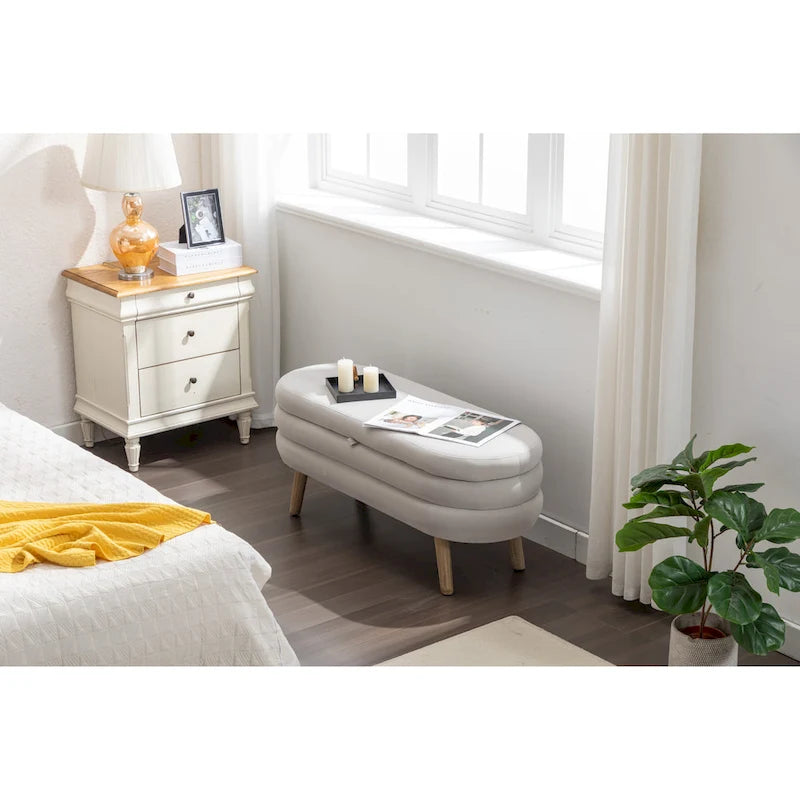Panca contenitore imbottita con gambe in legno