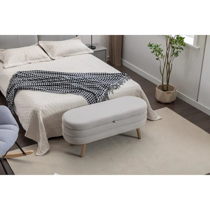 Panca contenitore imbottita con gambe in legno