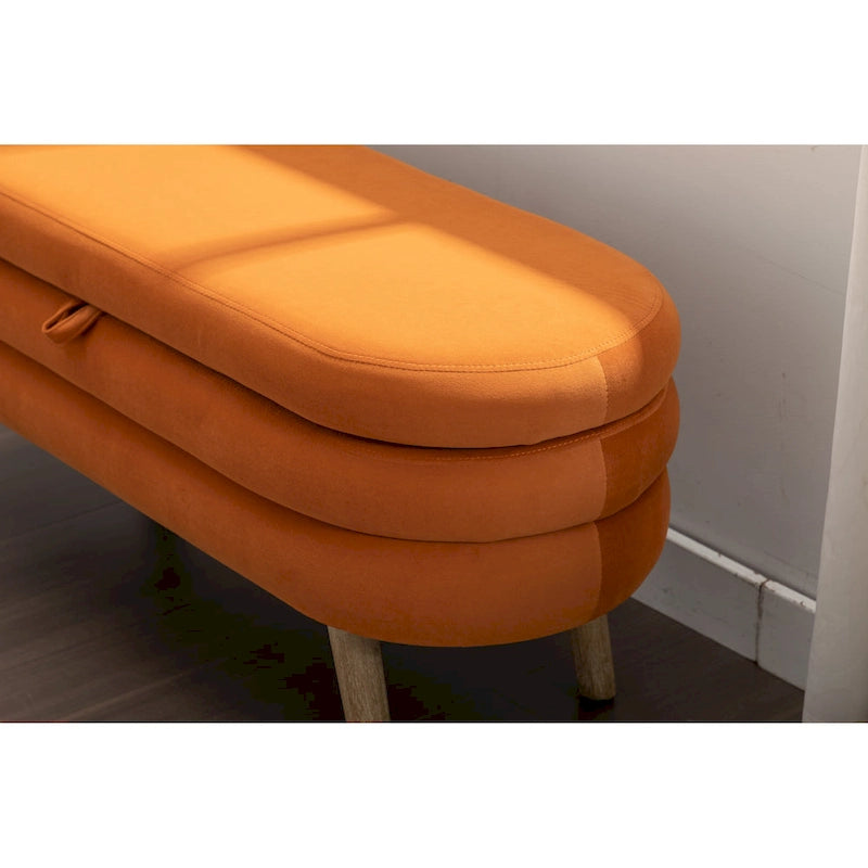 Panca contenitore imbottita con gambe in legno