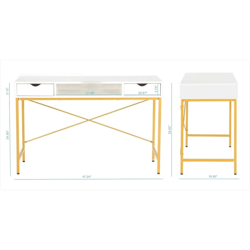 Scrivania da 48" con cassetti, Ampia Postazione Lavoro Computer Laptop in Stile Contemporaneo per Ufficio Domestico con Spazio Contenitore