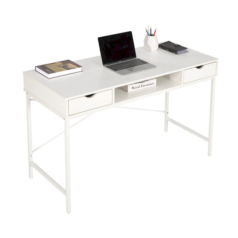 Scrivania da 48" con cassetti, Ampia Postazione Lavoro Computer Laptop in Stile Contemporaneo per Ufficio Domestico con Spazio Contenitore