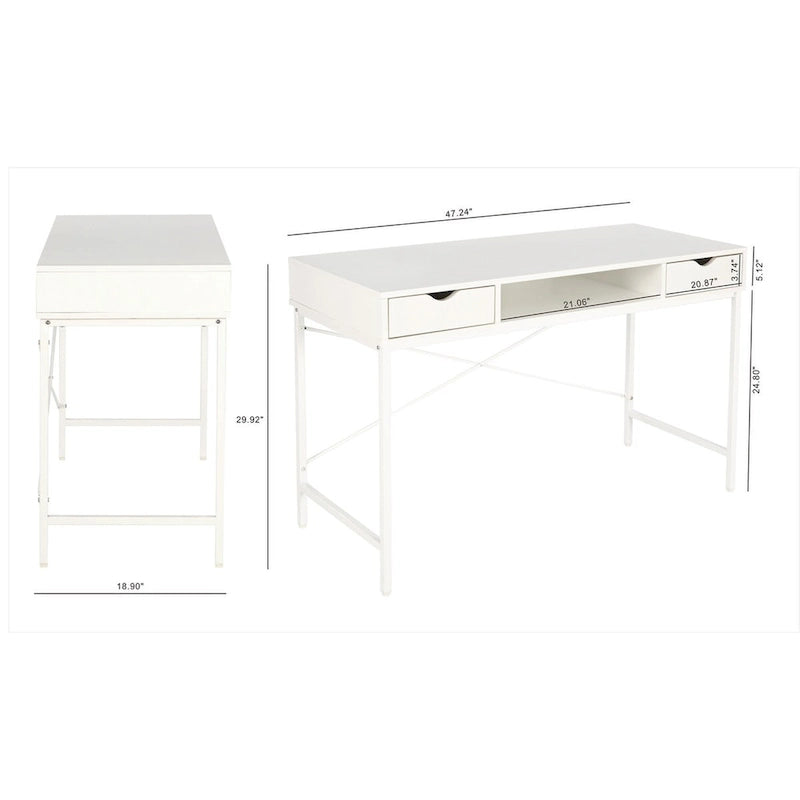 Scrivania da 48" con cassetti, Ampia Postazione Lavoro Computer Laptop in Stile Contemporaneo per Ufficio Domestico con Spazio Contenitore