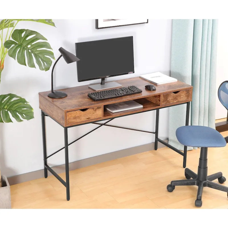 Scrivania da 48" con cassetti, Ampia Postazione Lavoro Computer Laptop in Stile Contemporaneo per Ufficio Domestico con Spazio Contenitore