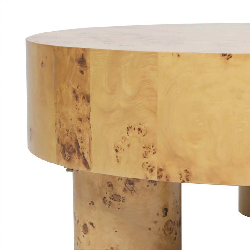 Tavolino da caffè rotondo Nebula 35.5 in legno di radica con gambe a colonna