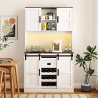 Mobile bar rustico da fattoria con ante scorrevoli, credenza da cucina, tavolo buffet, bianco