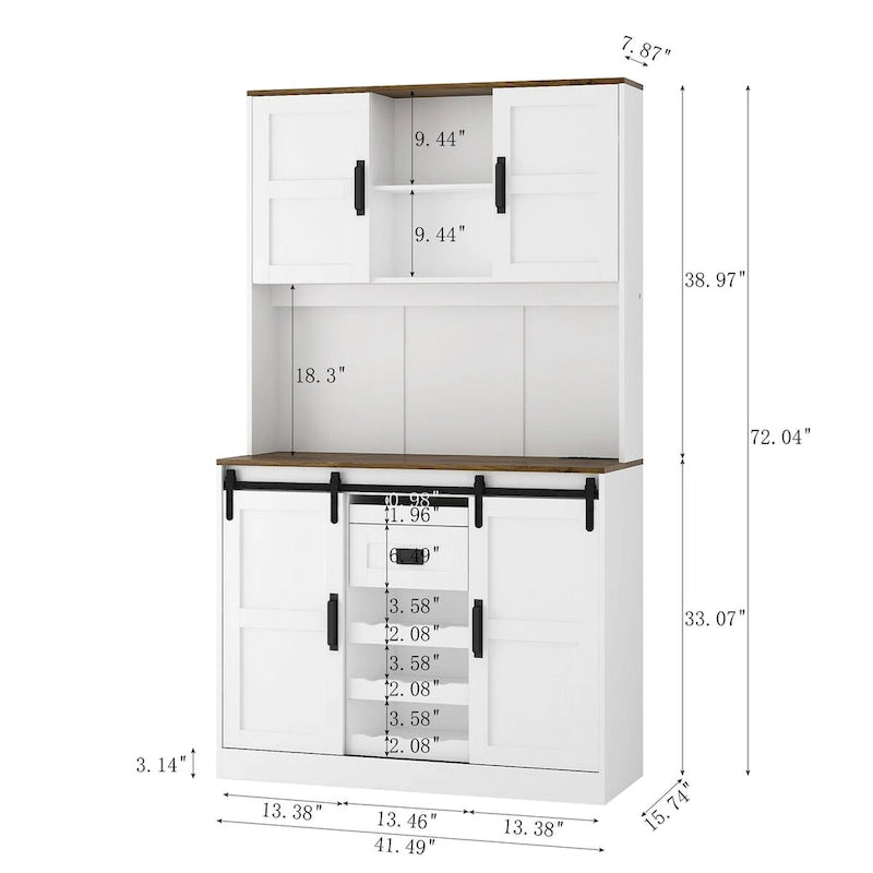Mobile bar rustico da fattoria con ante scorrevoli, credenza da cucina, tavolo buffet, bianco
