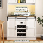 Mobile bar rustico da fattoria con ante scorrevoli, credenza da cucina, tavolo buffet, bianco
