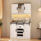 Mobile bar rustico da fattoria con ante scorrevoli, credenza da cucina, tavolo buffet, bianco