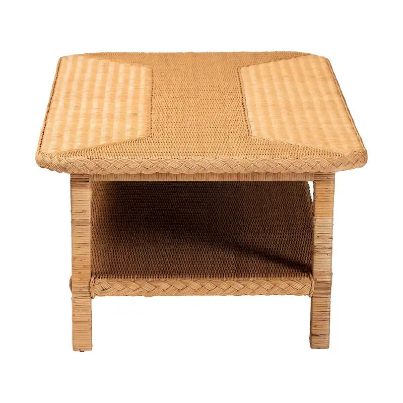 Tavolino da caffè Minahasa in rattan intrecciato bohémien chiaro color miele