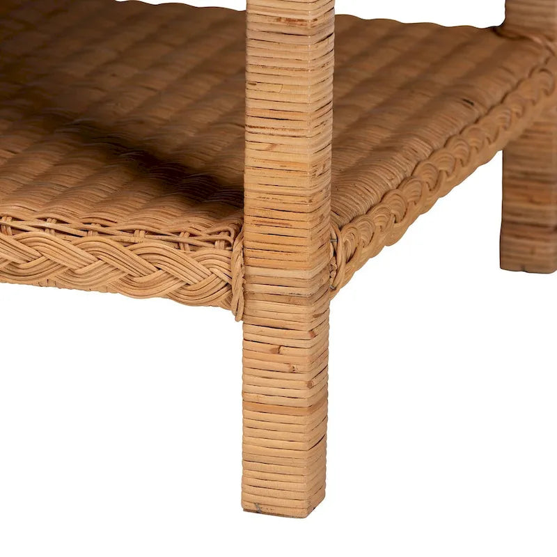 Tavolino da caffè Minahasa in rattan intrecciato bohémien chiaro color miele