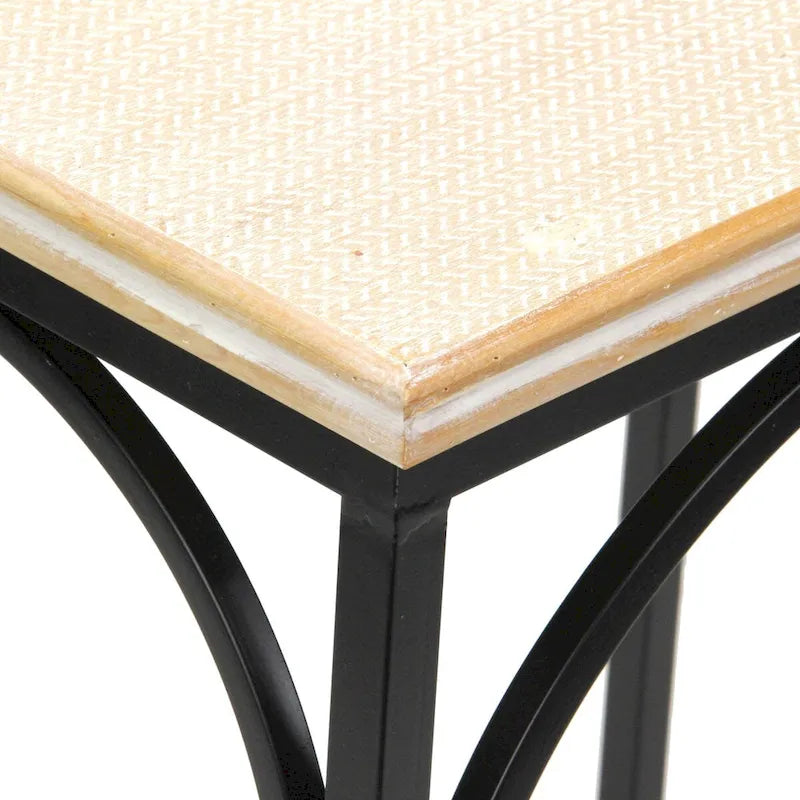 Tavolini rettangolari Claudette in legno e metallo con dettagli in rattan