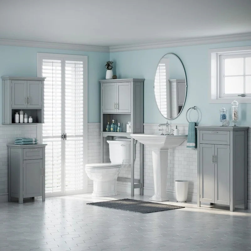 Mobiletto due ante Somerset per bagno e lavanderia con cassetto e ripiano regolabile - Grigio - N/A