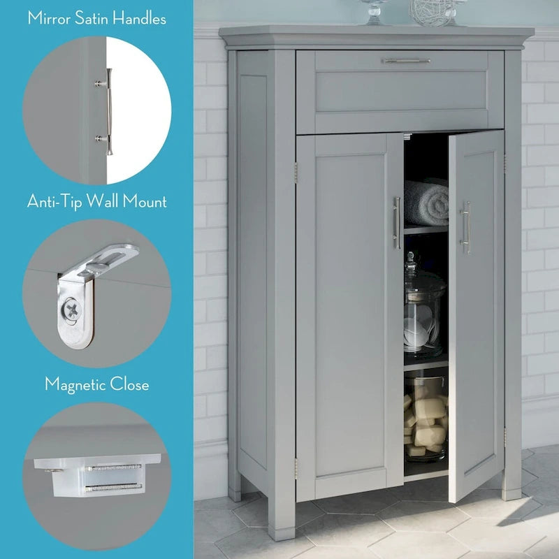 Mobiletto due ante Somerset per bagno e lavanderia con cassetto e ripiano regolabile - Grigio - N/A