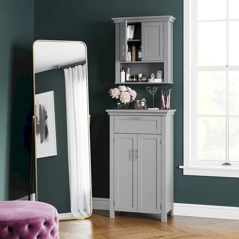 Mobiletto due ante Somerset per bagno e lavanderia con cassetto e ripiano regolabile - Grigio - N/A