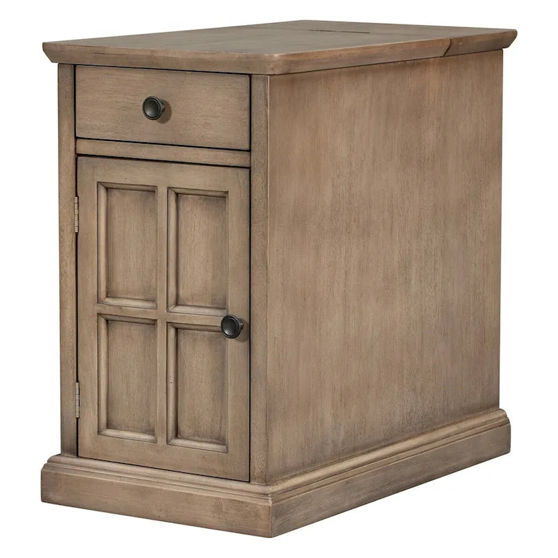 Tavolino da salotto/comodino classico vintage con porte USB e cassetto multifunzione con portabicchieri