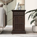 Tavolino da salotto/comodino classico vintage con porte USB e cassetto multifunzione con portabicchieri