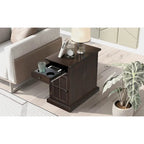 Tavolino da salotto/comodino classico vintage con porte USB e cassetto multifunzione con portabicchieri