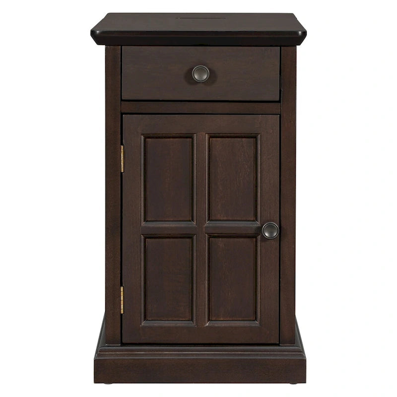 Tavolino da salotto/comodino classico vintage con porte USB e cassetto multifunzione con portabicchieri