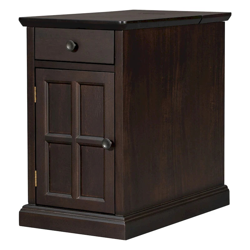 Tavolino da salotto/comodino classico vintage con porte USB e cassetto multifunzione con portabicchieri