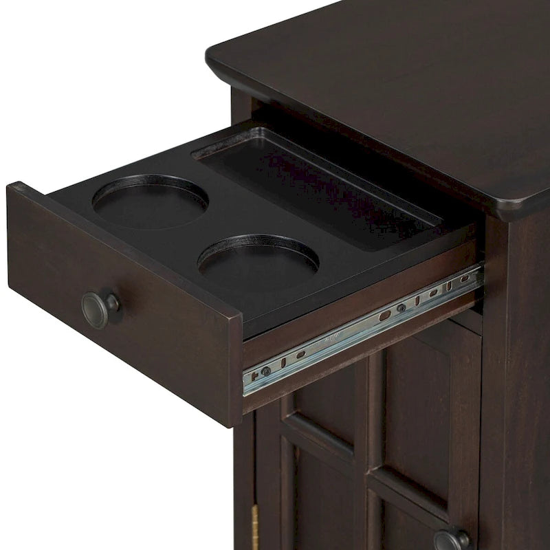 Tavolino da salotto/comodino classico vintage con porte USB e cassetto multifunzione con portabicchieri