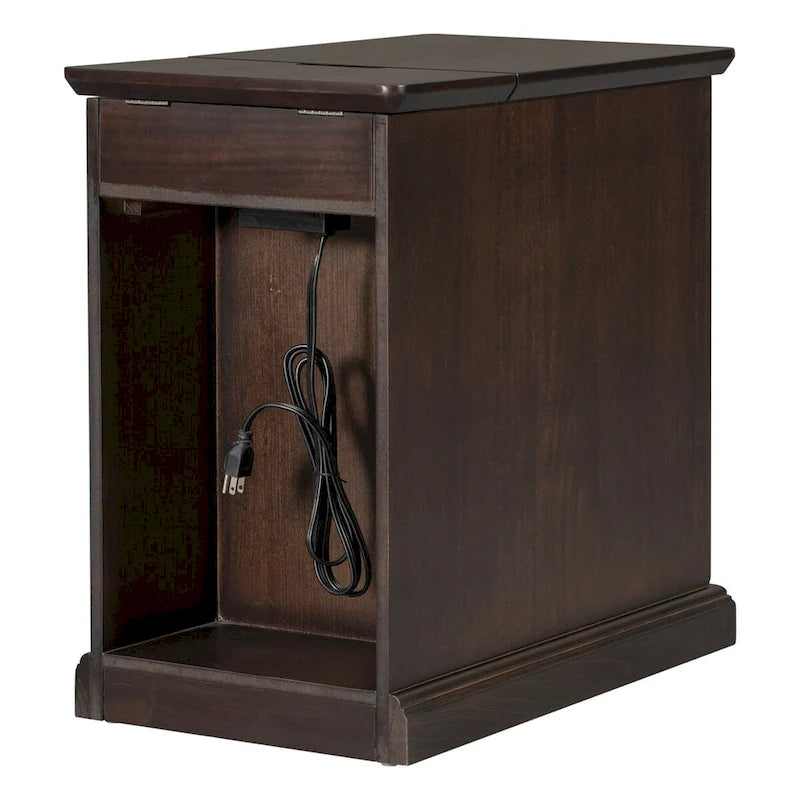 Tavolino da salotto/comodino classico vintage con porte USB e cassetto multifunzione con portabicchieri